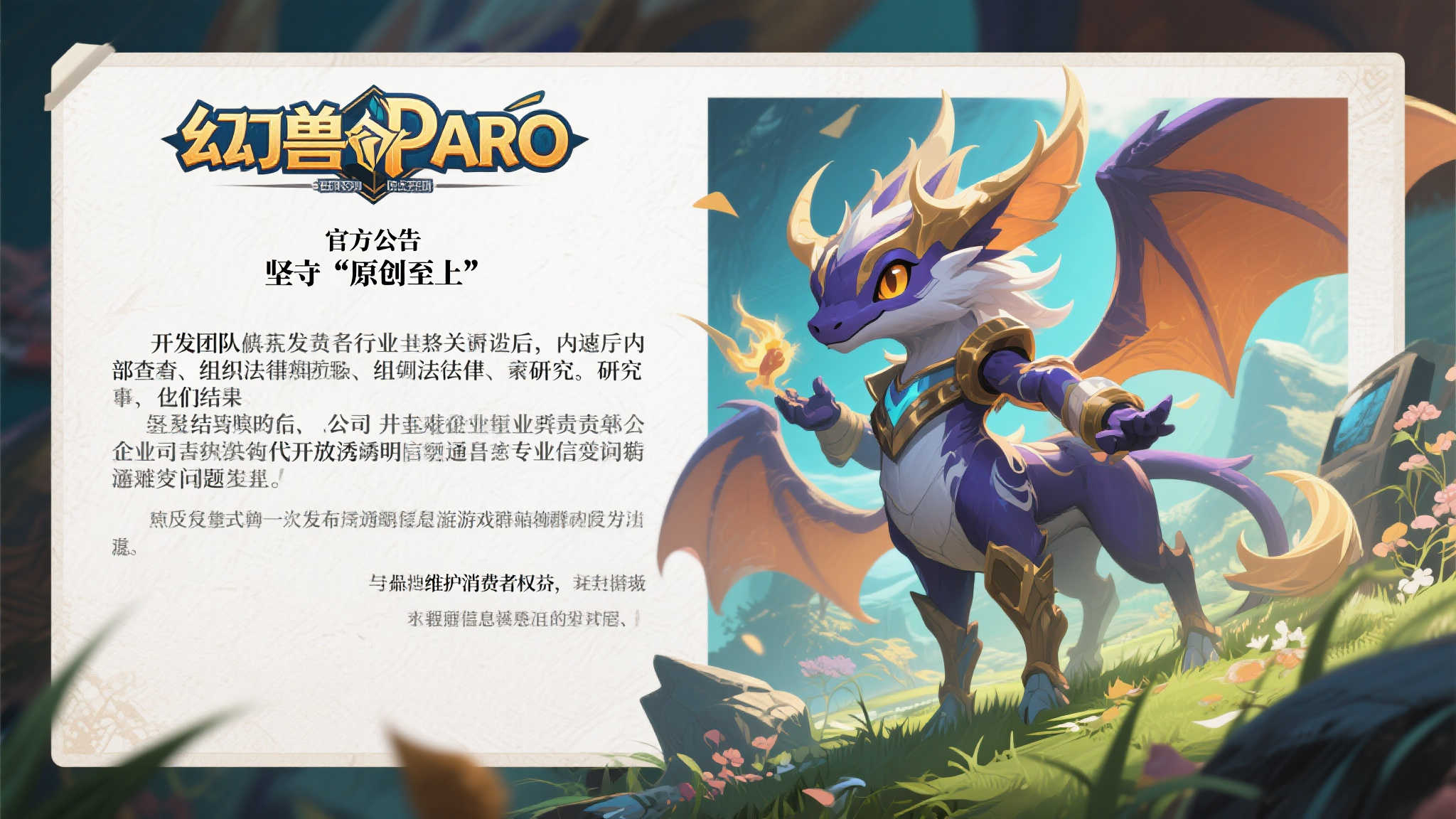 《幻兽帕鲁》发布调整公告 积极应诉专利争议 《幻兽帕鲁》的官方公告一经推出,引发业内